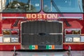 Boston Fire Department engine attending a call in the downtown area.