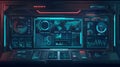 Background futuristic control panel with glowing blue and red displays and keyboard Royalty Free Stock Photo