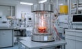 Futuristic quantum laboratory with illuminated devices