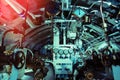 Detailed view of gauges, valves and pipes in submarine Royalty Free Stock Photo