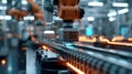 A detailed view of a 5Genabled sensor attached to a machine on the factory floor. The sensor collects realtime data and