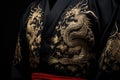 detailed view of a gi with embroidered judo kanji symbols