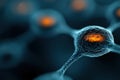 Detailed view of glowing neurons showcasing synaptic connections at cellular level