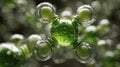 Detailed View of a Green Molecular Structure With Bubbles Representing Atoms and Bonds During a Scientific Study or Royalty Free Stock Photo