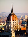 Detailed view of Hungarian Parliament historical building, aka Orszaghaz, with typical central dome, Budapest, Hungary Royalty Free Stock Photo