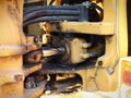 Detailed view of the hydraulic system and the juncture on the excavator