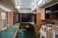 Vintage Mail Sorting Room Interior with Sacks Royalty Free Stock Photo