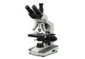 Modern binocular microscope with multiple objectives and stage controls Royalty Free Stock Photo