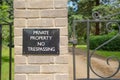 Detailed view of a large Private Property sign. Royalty Free Stock Photo