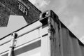 Detailed view of the locking system on a standard shipping container. Royalty Free Stock Photo