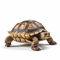 A detailed view of a majestic tortoise on a white background showcasing its unique shell patterns Royalty Free Stock Photo