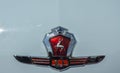 Detailed view of mascot and logo a retro Gaz Volga car, soviet car manufacturer