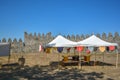 Detailed view at the medieval market inside fortress on the castle of Trancoso, a iconic building on Trancoso city