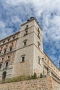 Detailed view at the military renaissance building at the Alcazar of Toledo main facade tower Royalty Free Stock Photo