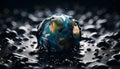 Detailed view of a miniature globe of Earth sinking in a sea of black oil, highlighting the catastrophic effects of oil Royalty Free Stock Photo