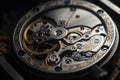 Detailed view of minuscule gear wheels inside a wristwatch, showcasing precision engineering and craftsmanship Royalty Free Stock Photo