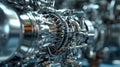 Detailed view of a modern engine being manufactured in a high-tech factory setting Royalty Free Stock Photo