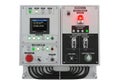 Industrial control panel with digital display and emergency stop button Royalty Free Stock Photo