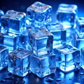 Pile of Transparent Ice Cubes with Blue Lighting and Water Droplets frozen cold Royalty Free Stock Photo