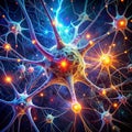 Close-up of interconnected neurons with glowing synapses and electrical impulses brain nerve cell Royalty Free Stock Photo