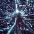 Detailed view of a neuron showing complex neural network connections and synapses