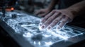 Detailed view of an operators hand adjusting the settings on a control panel while the neural radiancefield system scans Royalty Free Stock Photo