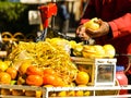 Detailed view of orange juice street vendor Royalty Free Stock Photo