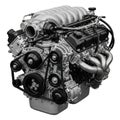 Detailed view of a powerful v8 internal combustion engine with intricate components isolated on white background Royalty Free Stock Photo