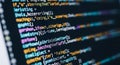 Close-up of colorful glowing computer code on a digital screen representing it and software development with focus on programming Royalty Free Stock Photo