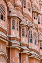 Detailed view of red and pink sandstone facade of Hawa Mahal Royalty Free Stock Photo