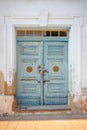 Detailed view of a richly shaped wooden door