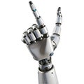Detailed view of a robotic hand making a victory or peace sign gesture Royalty Free Stock Photo