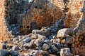 Detailed view ruins of antique city. Kanlidivane ancient city in Mersin Province, Turkey.