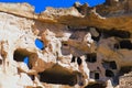 Detailed view ruins of house in the cave. Picturesque landscape view of ancient cavetown near Goreme in Cappadocia