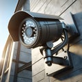 Detailed view of a security camera mounted on the exterior wall of a building Royalty Free Stock Photo