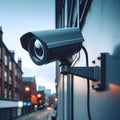 Detailed view of a security camera mounted on the exterior wall of a building Royalty Free Stock Photo