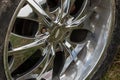 Detailed view of a shiny aluminum rim of an SUV Royalty Free Stock Photo