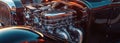 Close-up of a Shiny Chrome Engine in a Classic Car Royalty Free Stock Photo