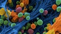 This detailed view shows various microorganisms interacting within a vibrant cellular environment Royalty Free Stock Photo