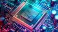 Detailed view of a silicon microchip with integrated circuits for advanced technology analysis