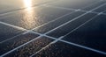 Close-up of a Solar Panel Surface with Morning Dew and Sunlight Reflection Royalty Free Stock Photo