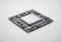 Close up of a modern computer processor chip with intricate details isolated on white background Royalty Free Stock Photo