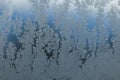 Detailed view of the texture of frost on glass, ice on glass in the early winter morning