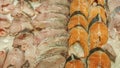 Detailed view and textures at the different sliced fishes on supermarket counter