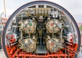 Detailed view of torpedo room in submarine.