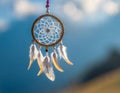 Close-Up of a Dream Catcher With Feathers. Generative AI Royalty Free Stock Photo