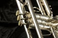 Detailed view of trumpet with three finger button and valves Royalty Free Stock Photo