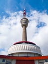 Detailed view of TV transmitter and lookout tower on the summit of Praded Mountain, Hruby Jesenik, Czech Republic Royalty Free Stock Photo