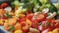 A detailed view of a variety of fresh and colorful vegetables neatly arranged on a tray Royalty Free Stock Photo