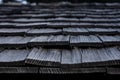 detailed view of a very old wooden roof of a forgotten mountain cottage